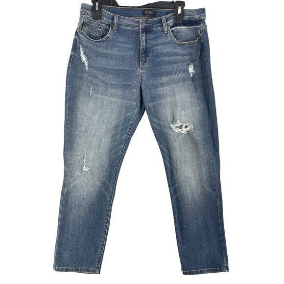 Judy Blue Jeans Womens Plus 1XL 38 x 27 Blue Distressed Boyfriend Denim Wisker - Picture 1 of 13